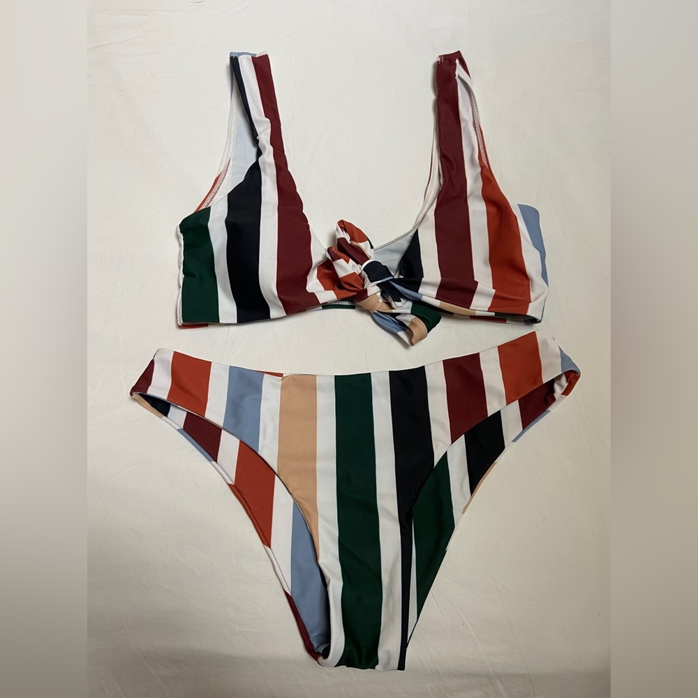ZAFUL Striped Tie-Front Bikini